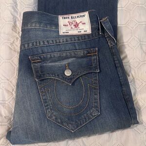 True Religion Men’s Blue Bootcut Jeans with Signature Pocket
